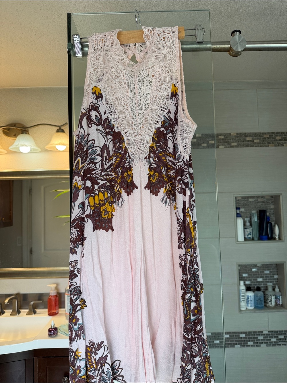 Free People Pink Lace Floral Mini Dress